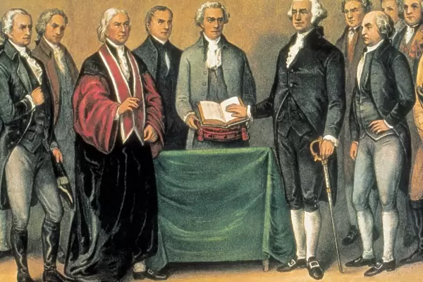General George Washington swearing in as President at the ol