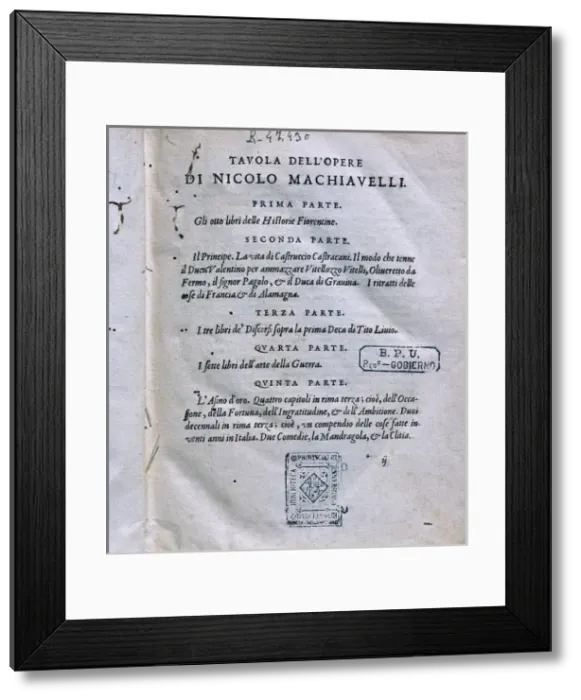 Framed Print : Complete works of Niccolo Machiavelli Framed Print : Complete works of Niccolo Machiavelli