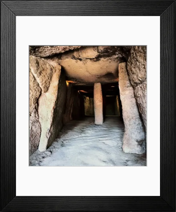 Framed Print : SPAIN. Antequera. Menga Caves. Corridor entrance. Neolithic art. Architecture