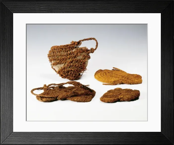 Framed Print : Plaiting esparto objects: sandals, basket Framed Print : Plaiting esparto objects: sandals, basket