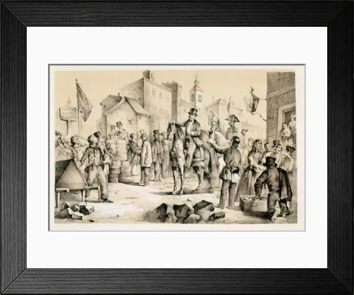 Framed Print : Spain. Revolution of 1854. General San Miguel visiting the people in the Framed Print : Spain. Revolution of 1854. General San Miguel visiting the people in the