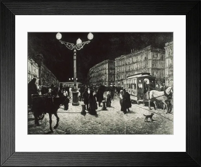 Framed Print : Madrid (1878). The Puerta del Sol enlightened Framed Print : Madrid (1878). The Puerta del Sol enlightened