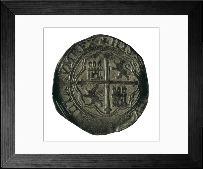 Framed Print : Spanish real de a 2 coin (Sevilla, 1704). Coin Framed Print : Spanish real de a 2 coin (Sevilla, 1704). Coin