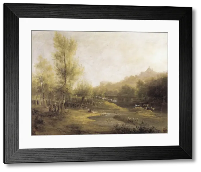 Framed Print : PEREZ VILLaMIL, Jenaro (1807-1854). The Laundresses Framed Print : PEREZ VILLaMIL, Jenaro (1807-1854). The Laundresses
