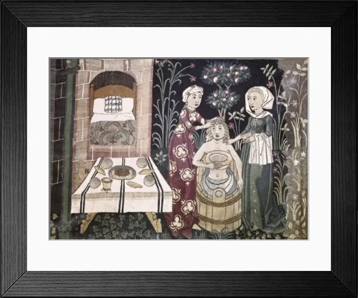 Framed Print : Tapestry depicting a bath scene of the Prodigal Framed Print : Tapestry depicting a bath scene of the Prodigal