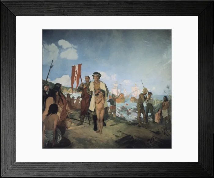 Framed Print : The discovery. Columbus arriving in the New World Framed Print : The discovery. Columbus arriving in the New World