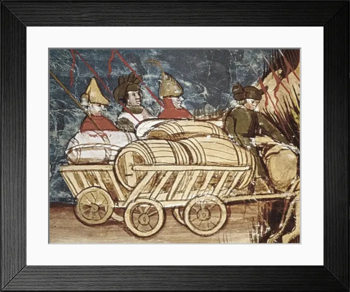 Framed Print : Cart filled with supplies and boots. Illustration Framed Print : Cart filled with supplies and boots. Illustration
