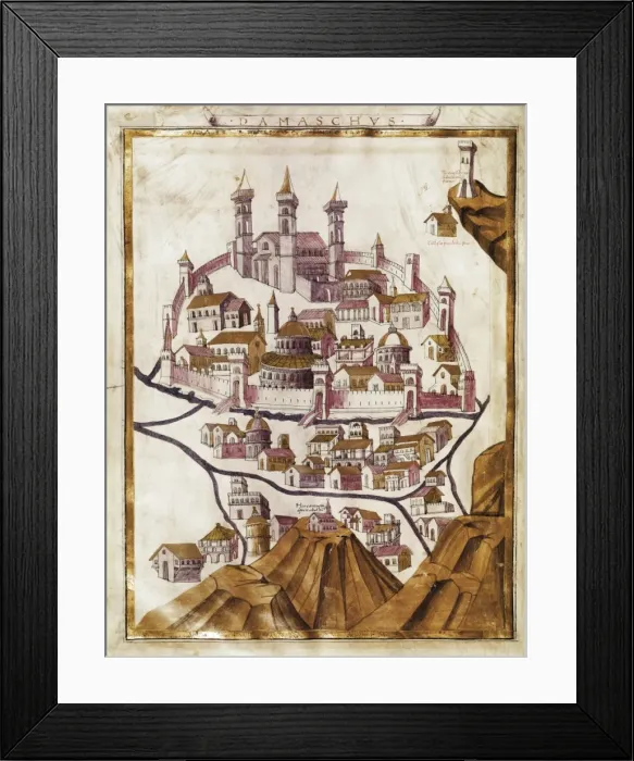 Framed Print : Map of Damascus (1377). Western Manuscripts Framed Print : Map of Damascus (1377). Western Manuscripts