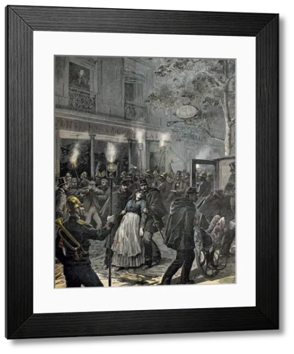 Framed Print : Anarchist attack in Paris (1892). Etching Framed Print : Anarchist attack in Paris (1892). Etching