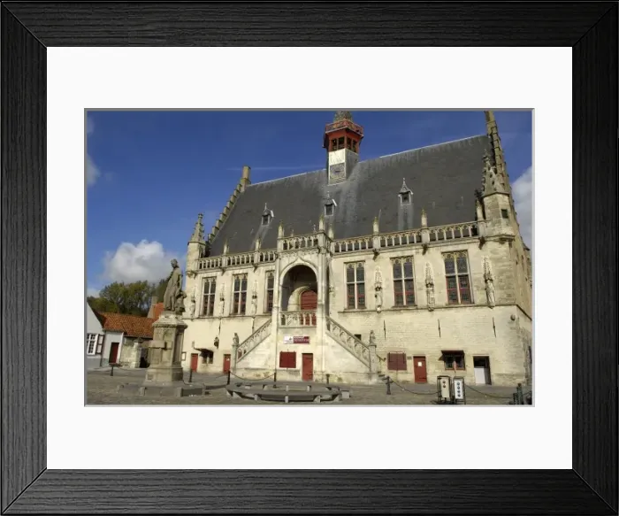 Framed Print : BELGIUM. Damme. City Hall and statue of the poet Framed Print : BELGIUM. Damme. City Hall and statue of the poet