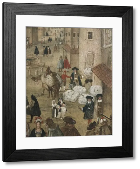 Framed Print : Trade scene in a city (16th c. ). Painting. ITALY Framed Print : Trade scene in a city (16th c. ). Painting. ITALY