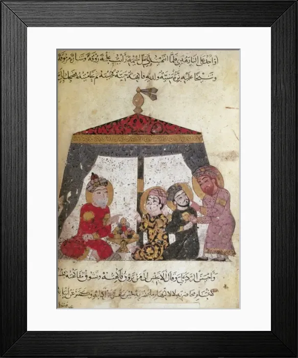 Framed Print : Abu Zayd greets at the tent. 13th c. Islamic Framed Print : Abu Zayd greets at the tent. 13th c. Islamic