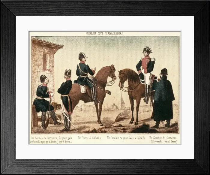 Framed Print : Spain (1858). Uniforms of the Civil Guard. Litography Framed Print : Spain (1858). Uniforms of the Civil Guard. Litography