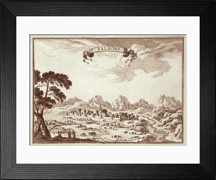 Framed Print : Spain (19th c. ). Solsona. Engraving of the work Framed Print : Spain (19th c. ). Solsona. Engraving of the work