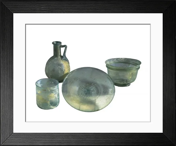 Framed Print : Glass, plate, bowl and bottle. Roman art. Glass Framed Print : Glass, plate, bowl and bottle. Roman art. Glass