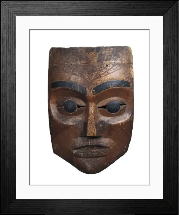 Framed Print : Nutka mask made of wood, usually placed Framed Print : Nutka mask made of wood, usually placed
