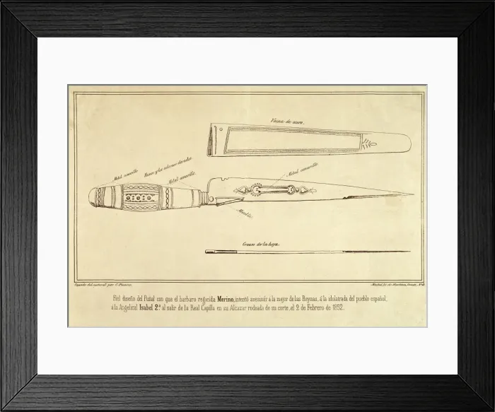 Framed Print : Design of the Cura Merino dagger, with which Framed Print : Design of the Cura Merino dagger, with which