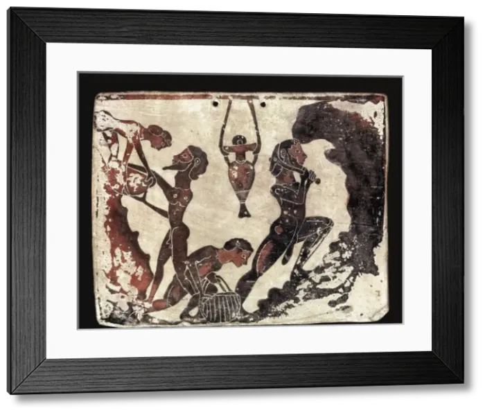 Framed Print : Mining Scene. 580 -570 a. C. Black-figure ceramics Framed Print : Mining Scene. 580 -570 a. C. Black-figure ceramics