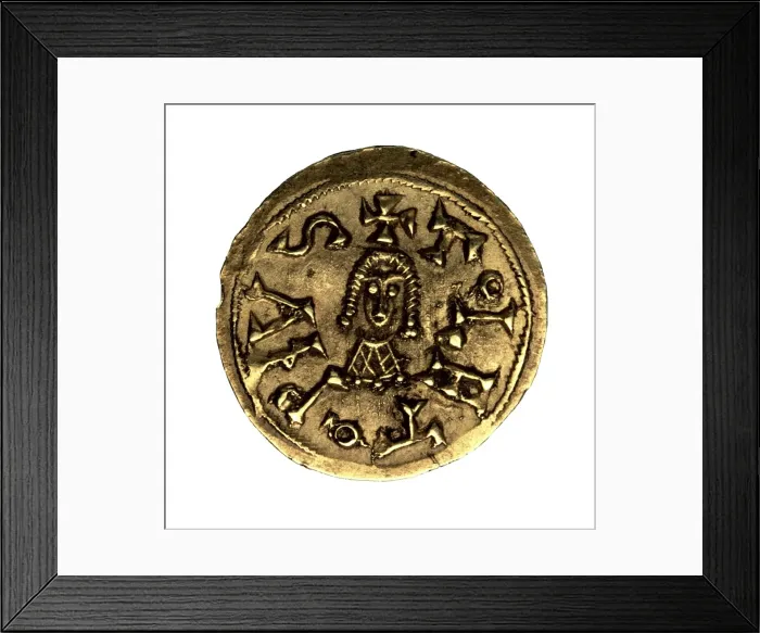 Framed Print : Visigithic gold coin of Reccared. Minted in Toledo Framed Print : Visigithic gold coin of Reccared. Minted in Toledo