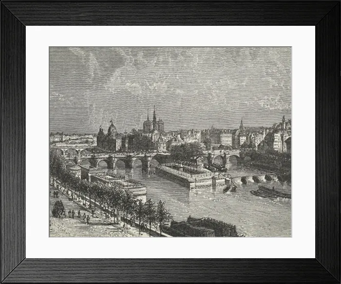 Framed Print : Paris on the banks of Seine river, 19th c. Engraving Framed Print : Paris on the banks of Seine river, 19th c. Engraving