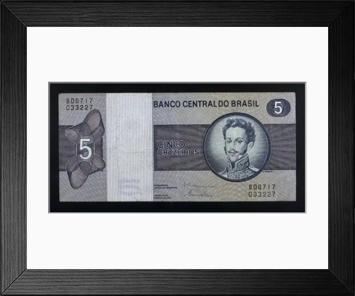 Framed Print : 5 cruzeiros bill with portrait of king Pedro Framed Print : 5 cruzeiros bill with portrait of king Pedro