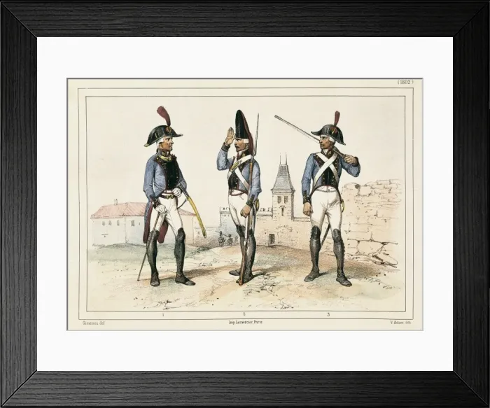 Framed Print : France. Military uniforms of 1802. Litography