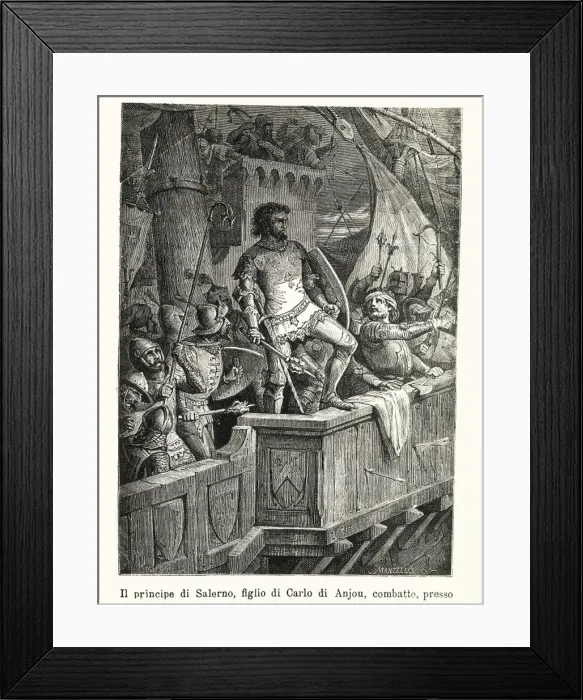 Framed Print : Crusades. Charles II of Anjou fighting. Engraving Framed Print : Crusades. Charles II of Anjou fighting. Engraving
