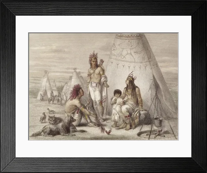 Framed Print : Indian camp. Etching. Private Collection Framed Print : Indian camp. Etching. Private Collection