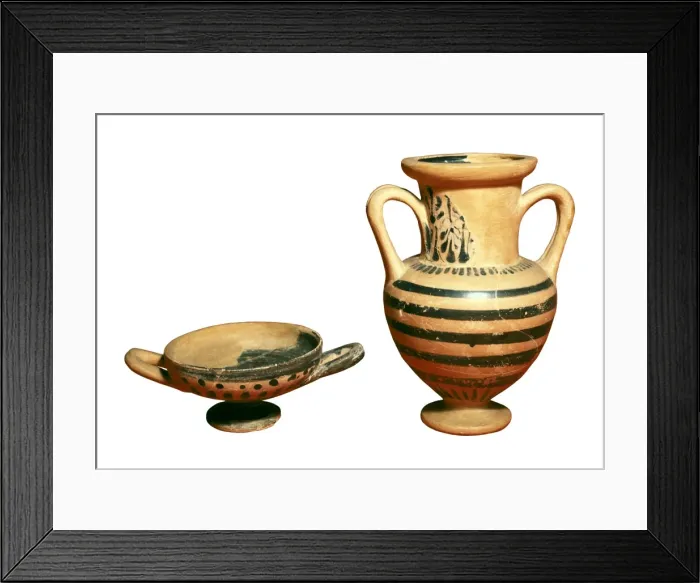 Framed Print : Black-figure amphora and kylix. 6th-5th c. BC Framed Print : Black-figure amphora and kylix. 6th-5th c. BC