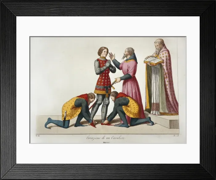 Framed Print : Investiture of a knight in 14th c. Engraving Framed Print : Investiture of a knight in 14th c. Engraving