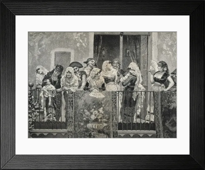 Framed Print : Spain (1884). Awaiting the procession, engraving Framed Print : Spain (1884). Awaiting the procession, engraving