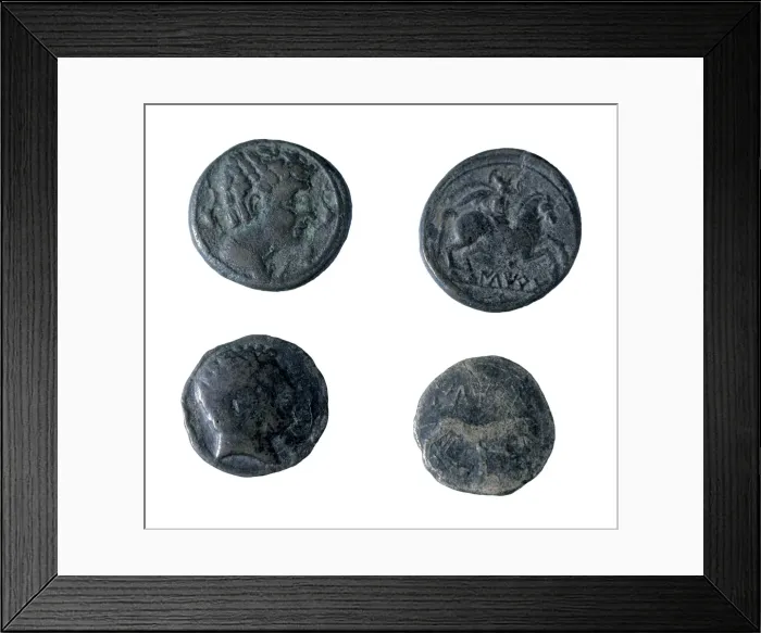 Framed Print : Iberian coins with Iberian characters. Mint of Framed Print : Iberian coins with Iberian characters. Mint of