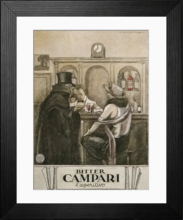 Framed Print : Bitter Campari. Advertisment, 1948. Drawing Framed Print : Bitter Campari. Advertisment, 1948. Drawing