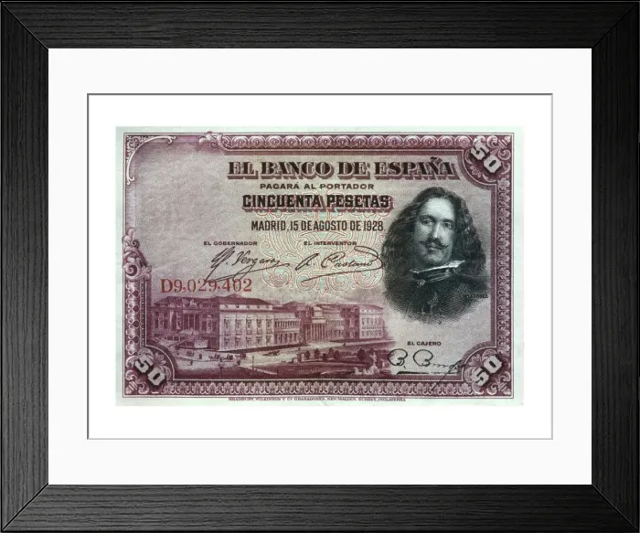 Framed Print : 50 pesetas bill, Bank of Spain (Madrid, 1928) Framed Print : 50 pesetas bill, Bank of Spain (Madrid, 1928)