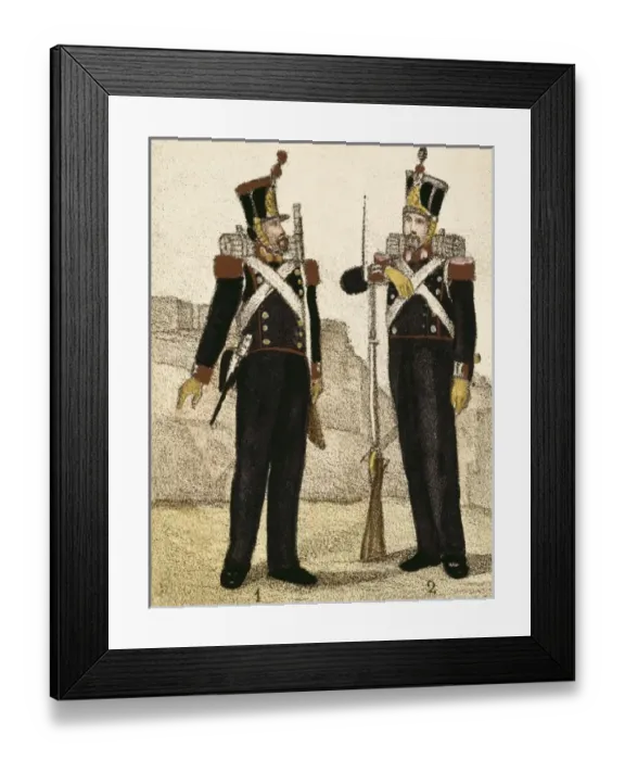 Framed Print : Spain (1833). Uniforms of artillery and engineers Framed Print : Spain (1833). Uniforms of artillery and engineers