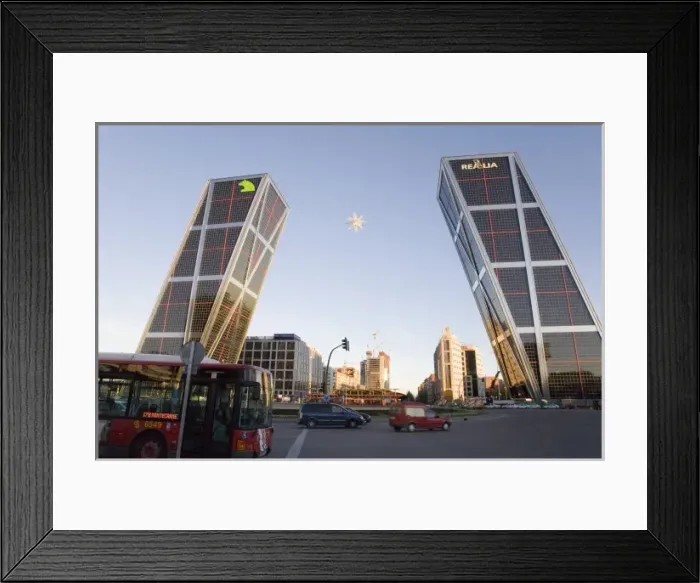 Framed Print : SPAIN. Madrid. Gate of Europe or Kio Towers (1996) Framed Print : SPAIN. Madrid. Gate of Europe or Kio Towers (1996)