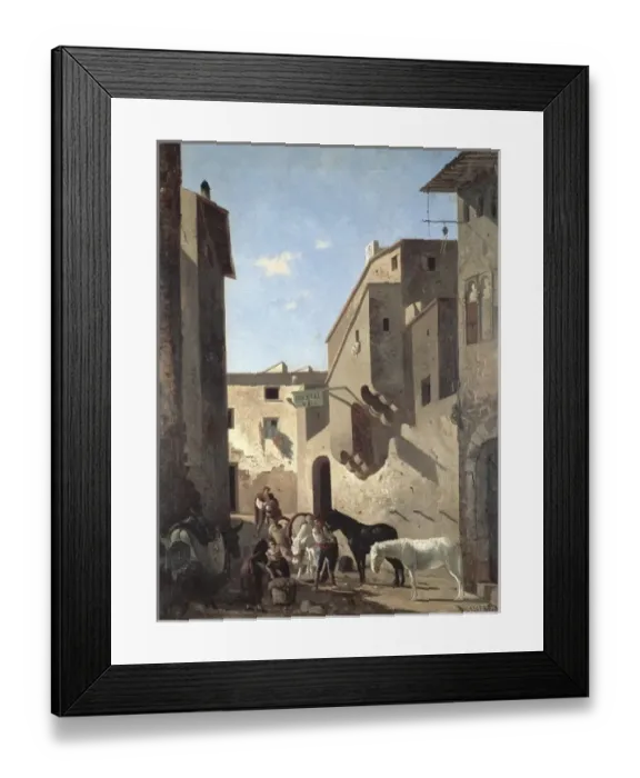 Framed Print : Farm scene (Hostal Vell). 1869. Naturalism. Oil Framed Print : Farm scene (Hostal Vell). 1869. Naturalism. Oil