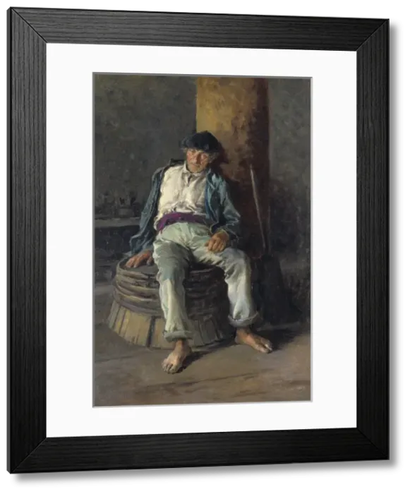 Framed Print : Old sailor wearing a beret, 1889. Costumbrism Framed Print : Old sailor wearing a beret, 1889. Costumbrism