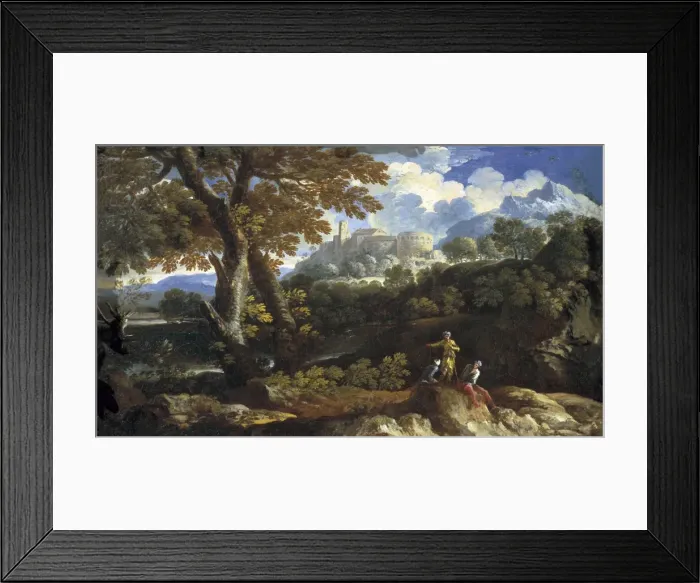 Framed Print : Rocky landscape. 17th c. Work by the school of Framed Print : Rocky landscape. 17th c. Work by the school of