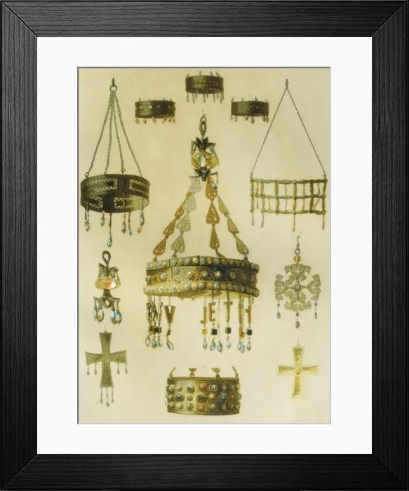 Framed Print : Treasure of Guarrazar. Set of Visigothic gold Framed Print : Treasure of Guarrazar. Set of Visigothic gold