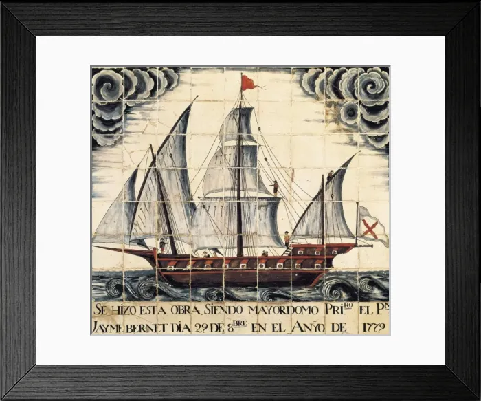 Framed Print : Brigantine (1779). Majorcan glazed tiles panel Framed Print : Brigantine (1779). Majorcan glazed tiles panel