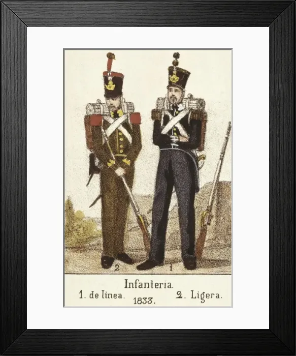 Framed Print : Spain (1833). Line infantry (1) and light infantry Framed Print : Spain (1833). Line infantry (1) and light infantry