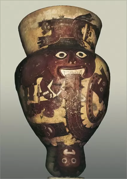 Inca vase with a mythological drawing. Inca art