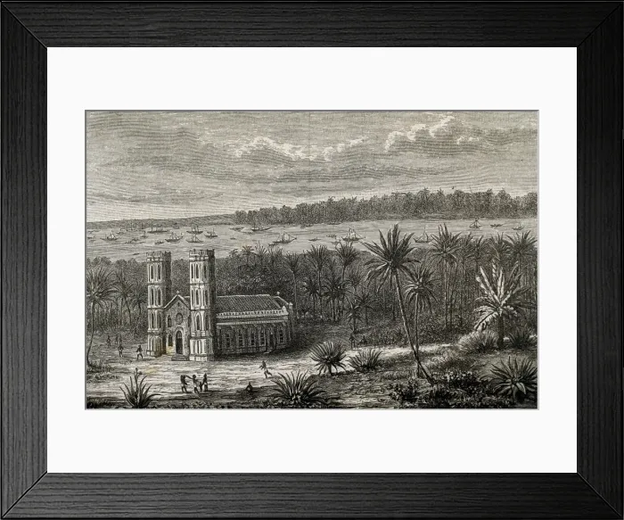 Framed Print : Church and harbour of the Gulf of Benin in 1882 Framed Print : Church and harbour of the Gulf of Benin in 1882