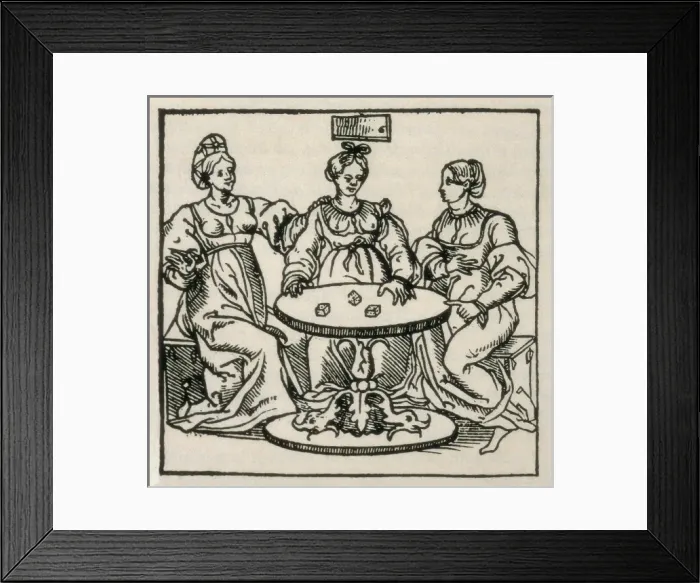 Framed Print : Women playing dice in order to know when they Framed Print : Women playing dice in order to know when they