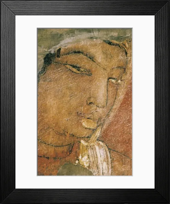 Framed Print : INDIA. Ajanta. Ajanta Caves. Detail with a feminine Framed Print : INDIA. Ajanta. Ajanta Caves. Detail with a feminine