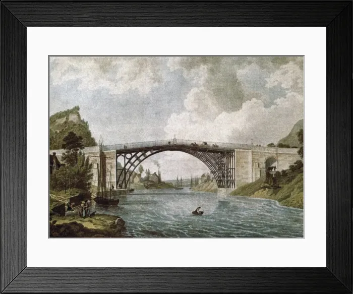 Framed Print : Coalbrookdale Bridge in 1779. Engraving Framed Print : Coalbrookdale Bridge in 1779. Engraving