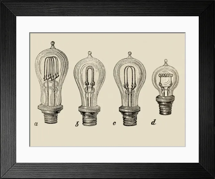 Framed Print : Carbon filament lamps. From the book Diccionario Framed Print : Carbon filament lamps. From the book Diccionario