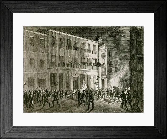 Framed Print : Spain. Revolution of 1854 (Madrid, July). Burning Framed Print : Spain. Revolution of 1854 (Madrid, July). Burning