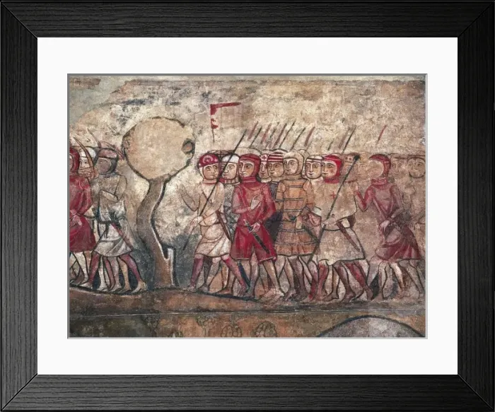 Framed Print : Soldiers (1300). Military retinue presided by Framed Print : Soldiers (1300). Military retinue presided by